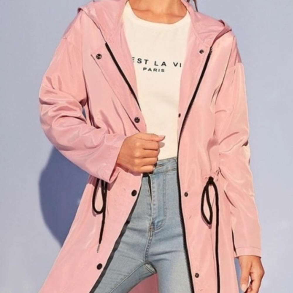 Drawstring Waist Rain Coat/ Jacket